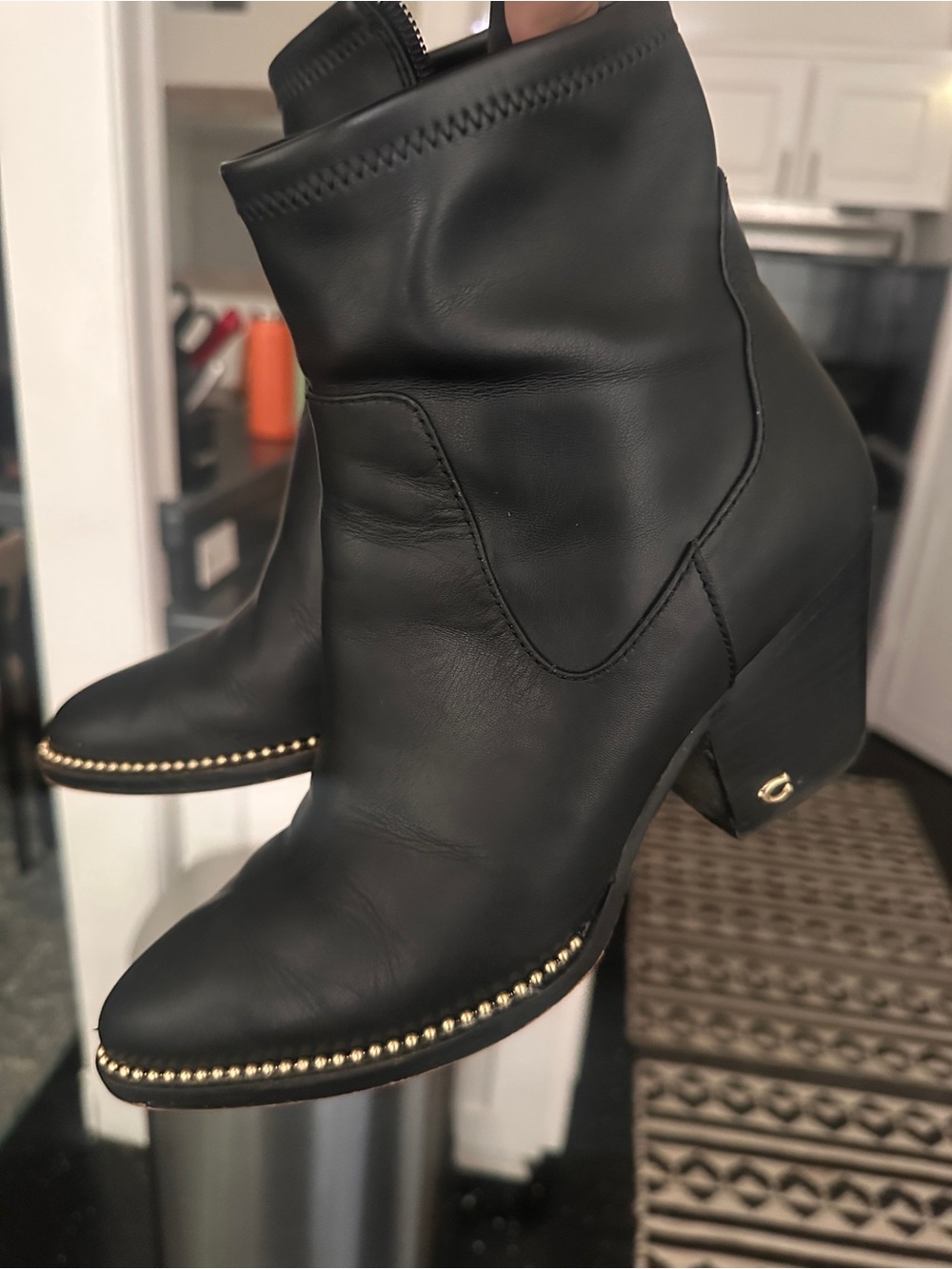 Coach Black Leather Stud-Trim Ankle Boots